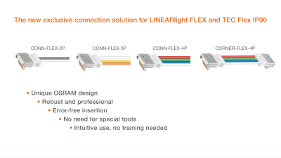 The new exclusive connection solution for LINEARlight FLEX and TEC Flex IP00